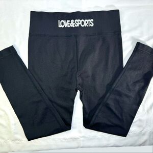 Love & Sports Women’s Seamless Mid-Rise Ribbed Leggings XL (16-18) Black NWOT